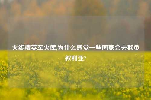 火线精英军火库,为什么感觉一些国家会去欺负叙利亚?